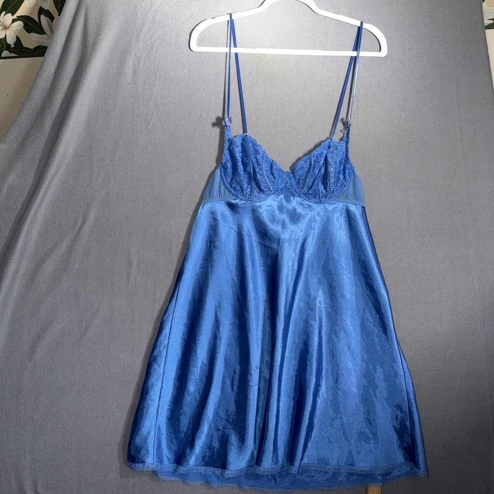 Morgan Taylor L Lace Trim Satin Slip Nightie Lingerie Chemise Coquette Ethereal